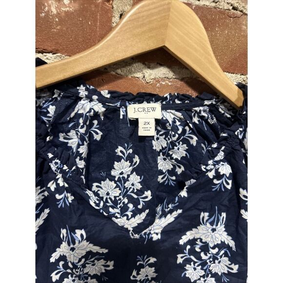 J Crew Womens XXL 2X Blue Floral Ruffle Blouse Shirt Top Plus Size - Picture 2 of 4